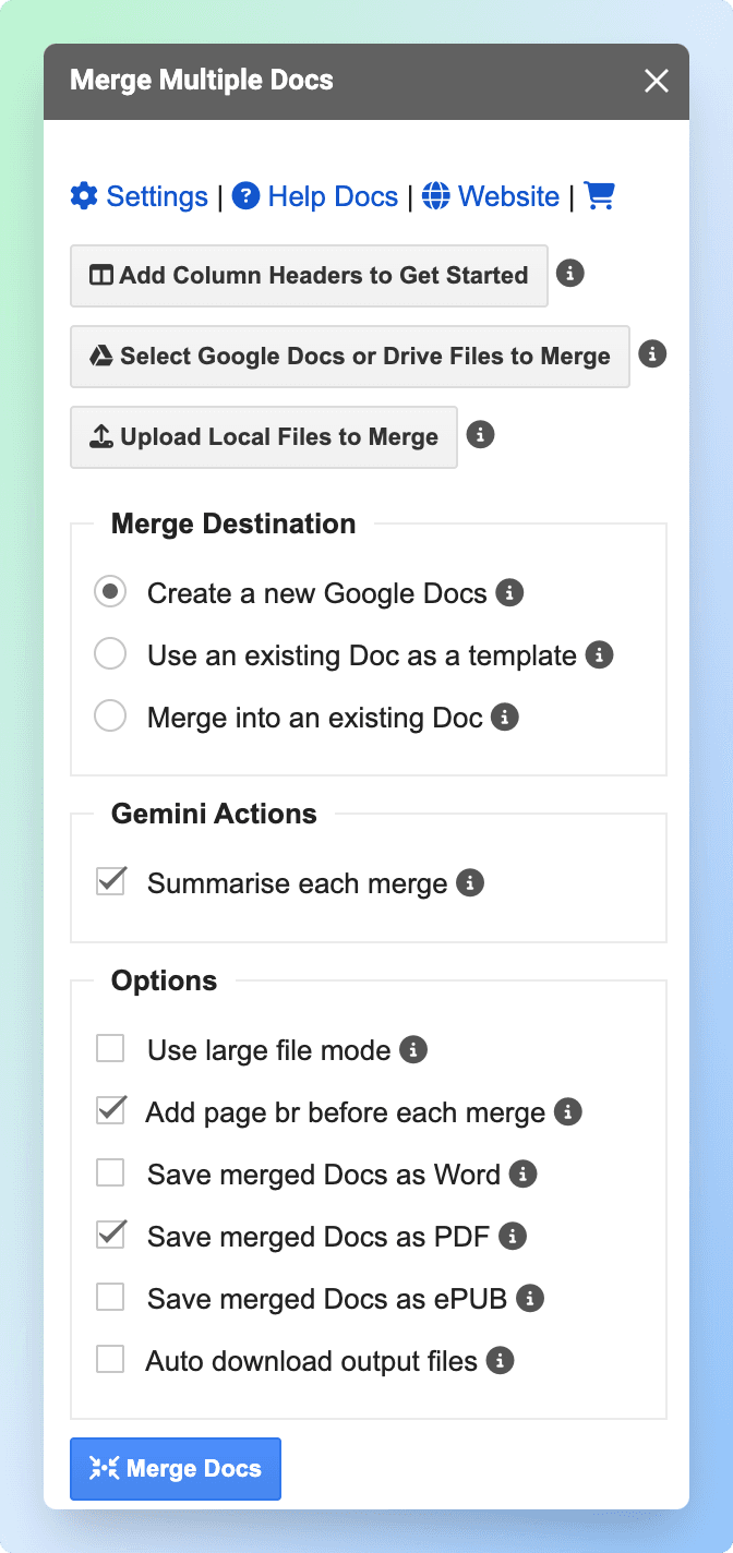 Merge Docs Pro Sidebar