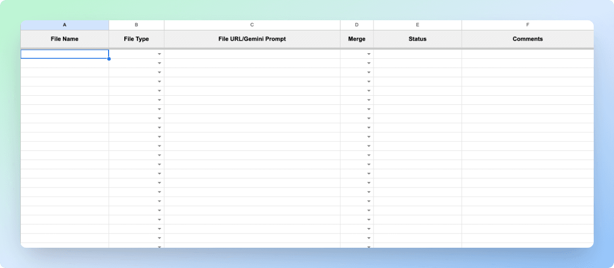 Merge Docs Pro Sample Input sheet